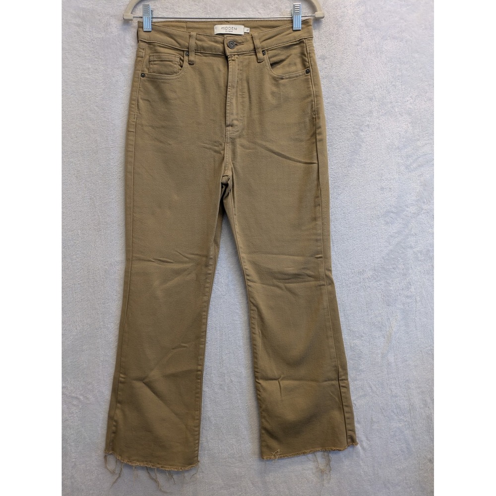 HIDDEN Los Angeles Women's Size 27‎ Tan Crop Flare Jeans Raw Hem